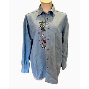 VTG 1998 Warner Bros Looney Tunes Long Sleeve Denim Shirt Bugs Bunny Porky Pig